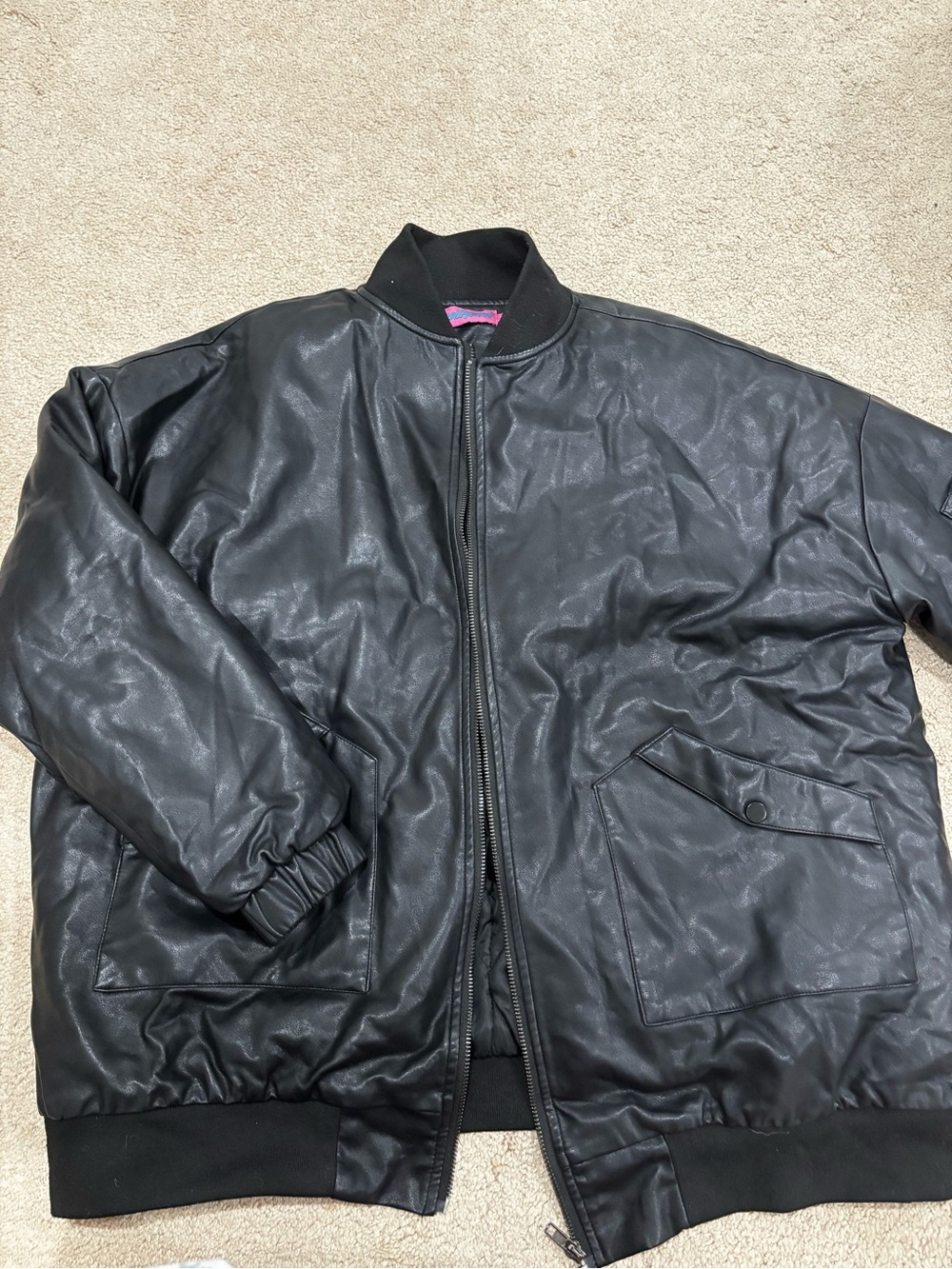 Edikted Black Faux-Leather Bomber Jacket